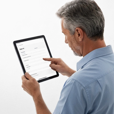 User submitting online form on tablet