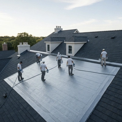 Rooftop waterproofing application in a residential setting