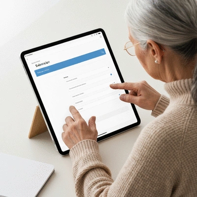 User submitting online form on tablet