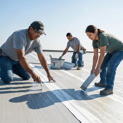 Commercial waterproofing service in action