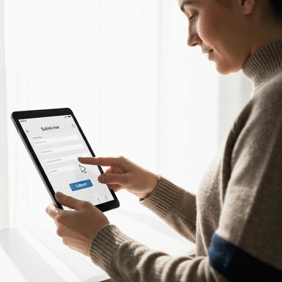 User submitting online form on tablet