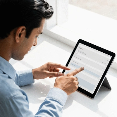 User submitting online form on tablet