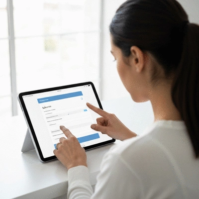 User submitting online form on tablet